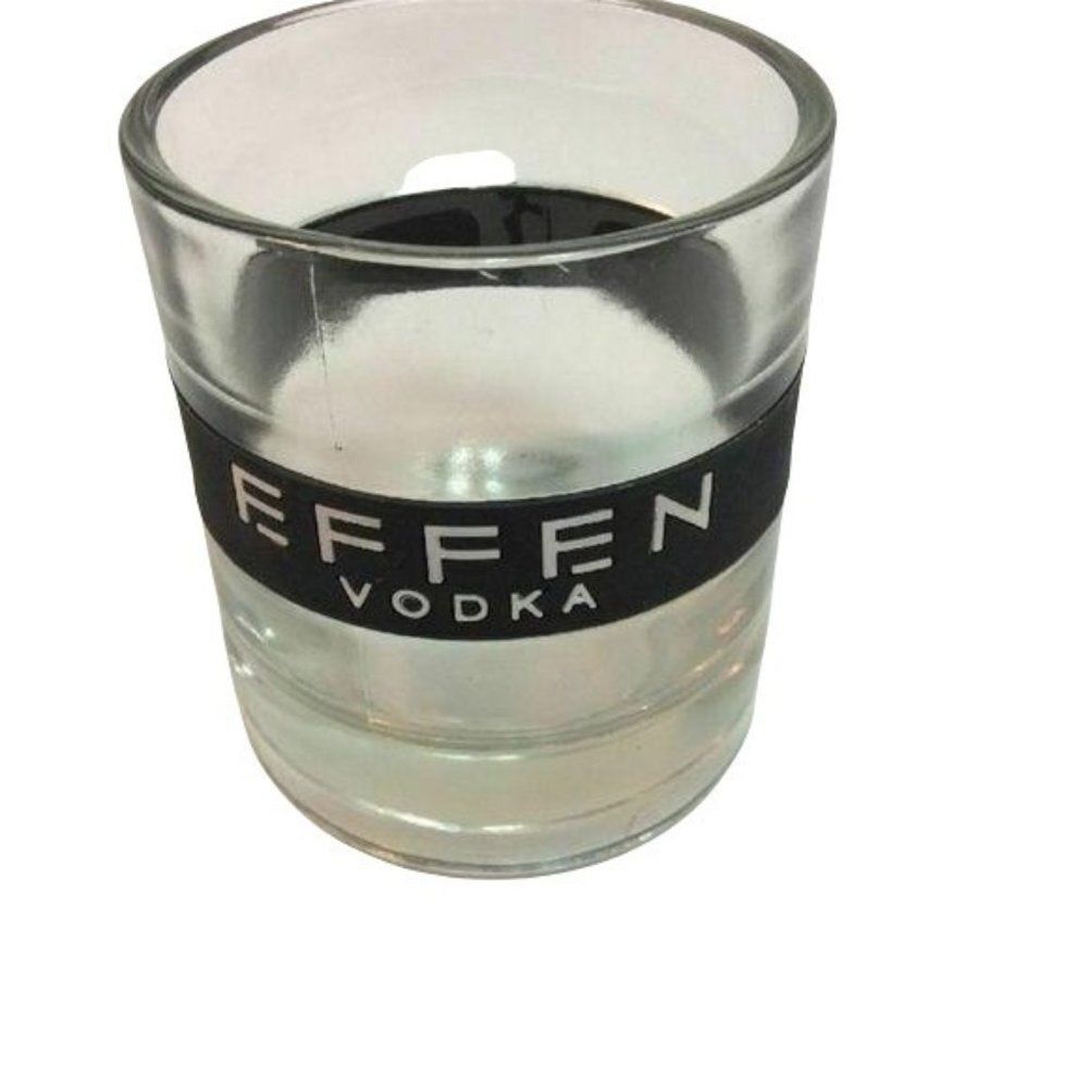 Effen Vodka Shot Glass Clear Heavy Glass with Black Rubber Logo Band Barware